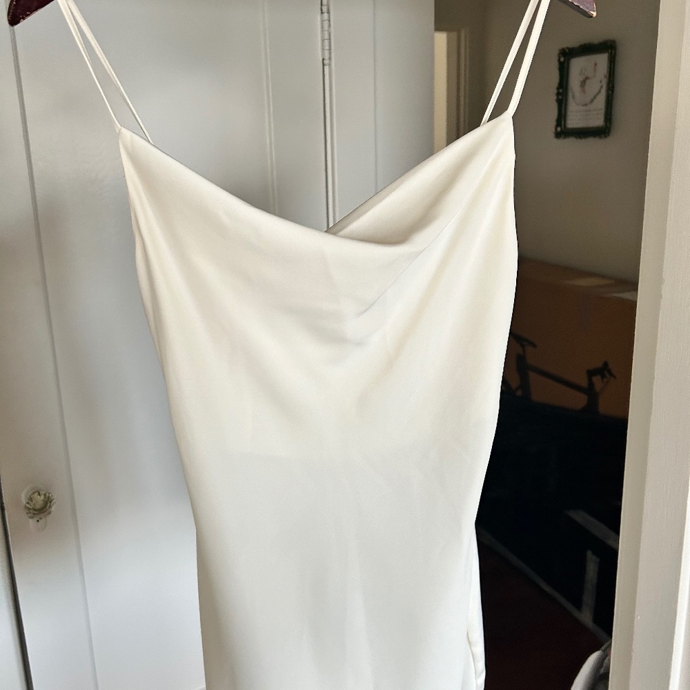 White silk minidress cowl neck 90s S